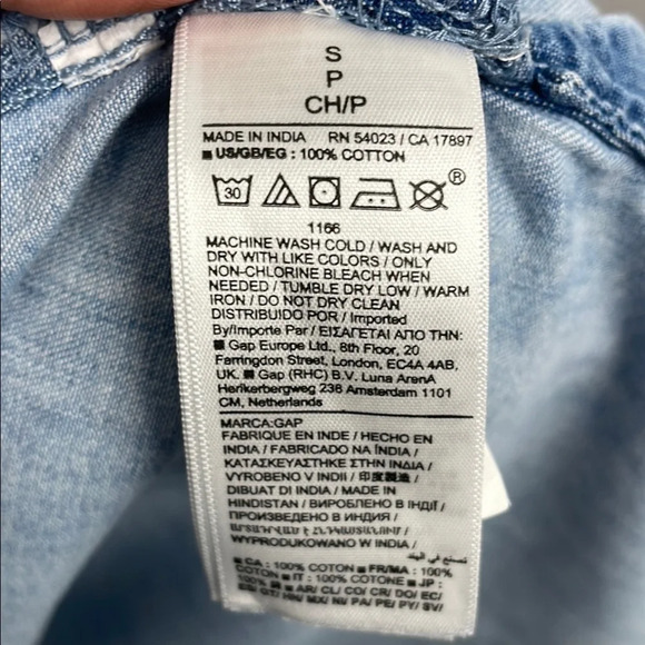 GAP Mini Dress Puff Sleeve Mock Neck Lt Wash Indigo Relaxed Fit Tie Belt Size S - Picture 13 of 13